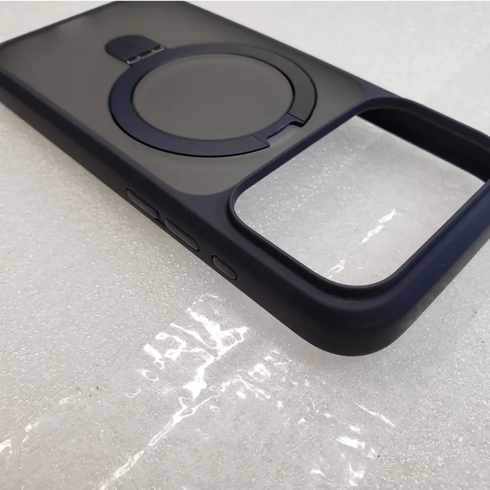 TORRAS Magnetic Stand Case for iPhone 17 Pro – Navy Blue / Matte Frosted Clear